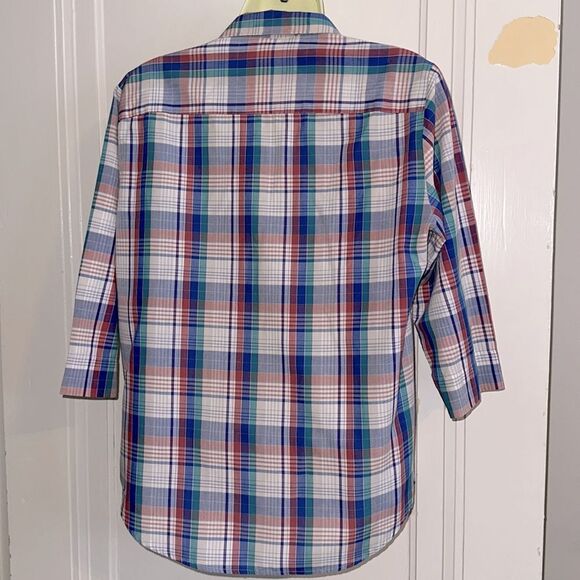 Vintage 80s/90s Foxcroft Multicolor Plaid Doublebreasted Shirt or Light Jacket - Picture 7 of 9